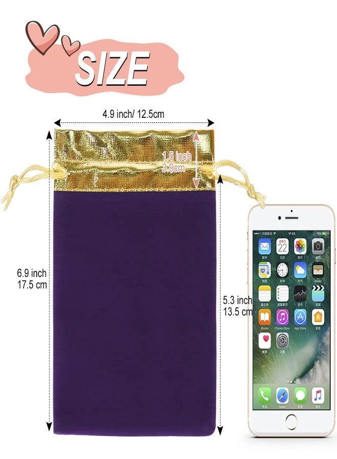 HRX Package 10pcs Velvet Bags with Drawstrings 5x7 inch, Purple Gold Cloth Jewelry Pouches Baggies Sacks for Small Gift Dice Party Favor - Image 2